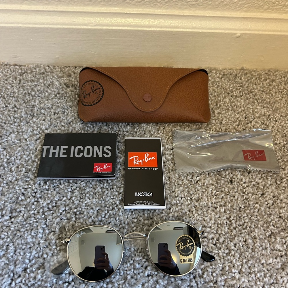 NWT Ray-Ban Sunglasses Round Metal Flash RB3447 in Silver/Silver Flash